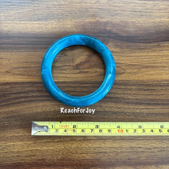 Turquoise Colored Bangle Bracelet Chunky Green Blue Marbled Design - Picture 5 of 5